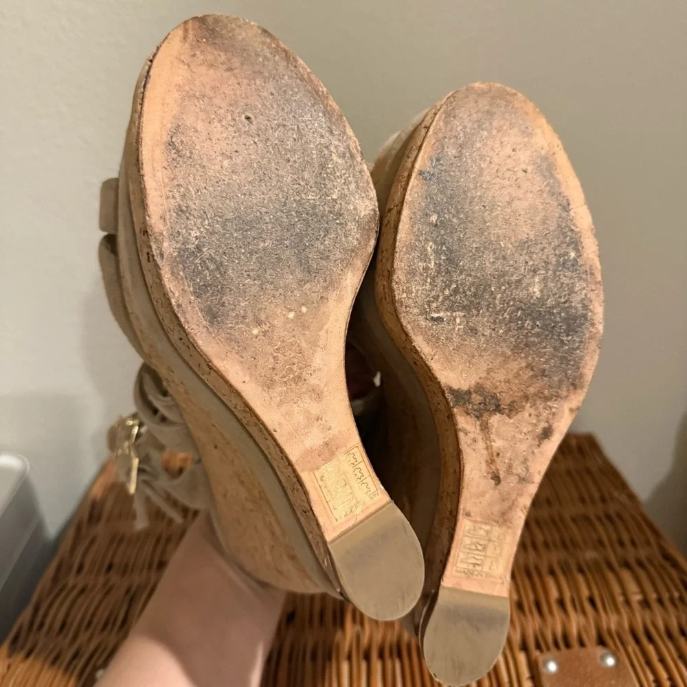 Paloma Barcelo Wedges Sandals Women’s 39.5 Tan Suede Platform Strappy Designer